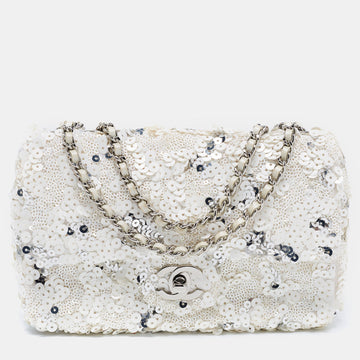 Chanel White Sequins Small Classic Flap Bag
