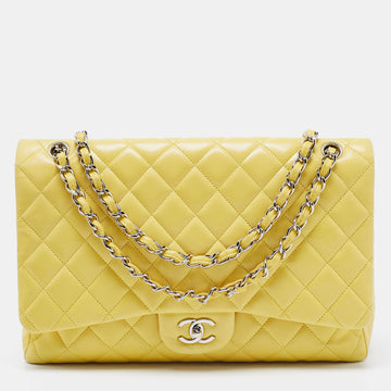 Chanel Yellow Quilted Leather Maxi Classic Single Flap Shoulder Bag