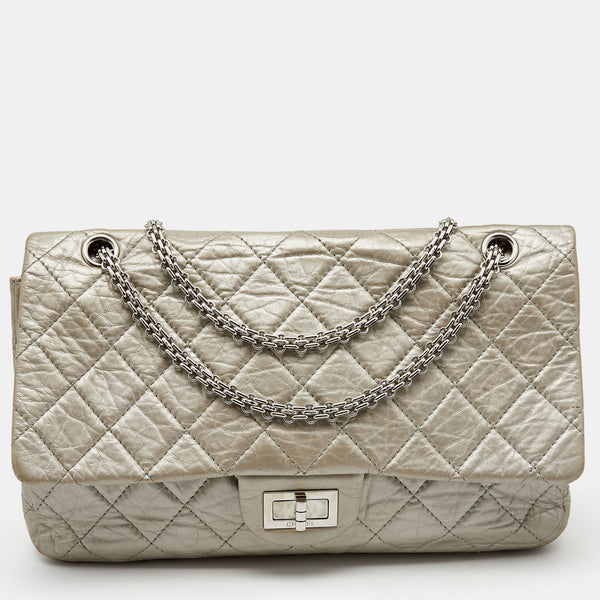 Chanel Metallic Silver Quilted Leather Reissue 2.55 Classic 227 Flap B