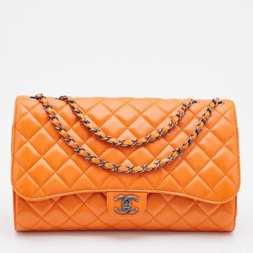Chanel Orange Quilted Leather Grocery By Chanel Drawstring Flap Bag