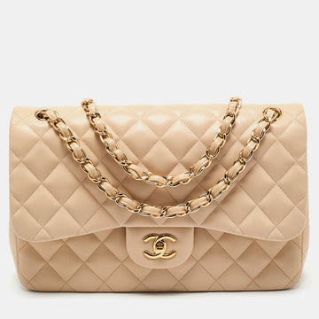 Chanel Beige Quilted Leather Jumbo Classic Double Flap Bag