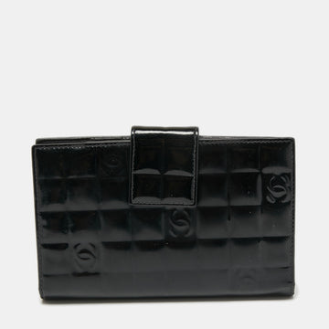 Chanel Black Cube Quilted Patent Leather Bifold Wallet