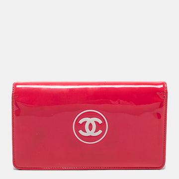 Chanel Pink Patent Leather CC Bifold Long Wallet