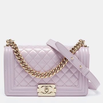 Chanel Light Purple Quilted Patent Leather Medium Boy Bag