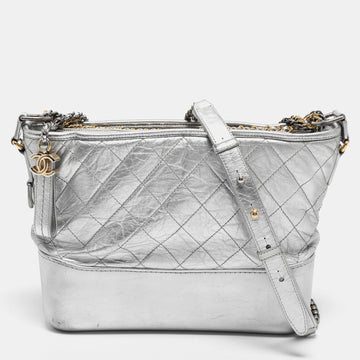 Chanel Silver Quilted Leather Gabrielle Hobo