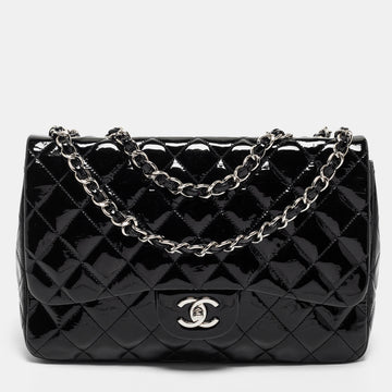 Chanel Black Patent Leather Jumbo Classic Single Flap Bag