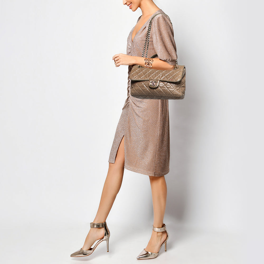 Chanel Dark Beige Quilted Leather Medium Castle Rock Flap Bag