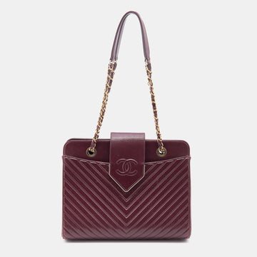 Chanel Burgundy Chevron Quilted Leather Collar and Tie Flap Bag