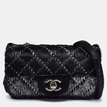 Chanel Metallic Black Calf Hair Mini Classic Flap Bag