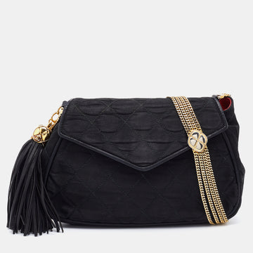 Chanel Black Quilted Satin Vintage Tassel Flap Bag
