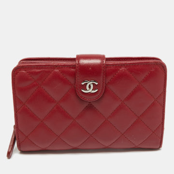 Chanel Red Quilted Leather CC French Wallet