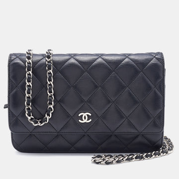 Chanel Black Quilted Leather Classic Wallet on Chain
