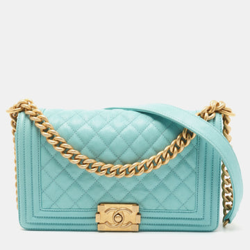 Chanel Turquoise Quilted Caviar Leather Medium Boy Bag