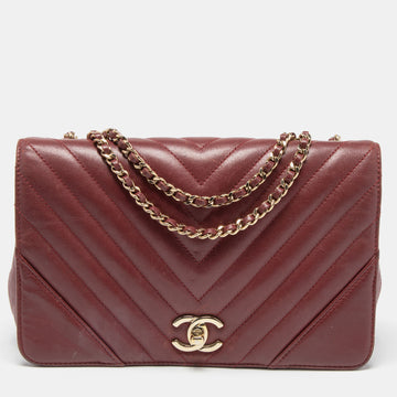 Chanel Burgundy Chevron Leather Medium Statement Flap Bag