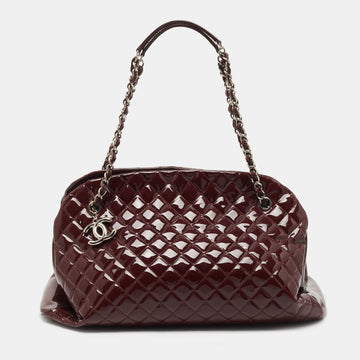 Chanel Burgundy Quilted Patent Leather Large Just Mademoiselle Bowler Bag