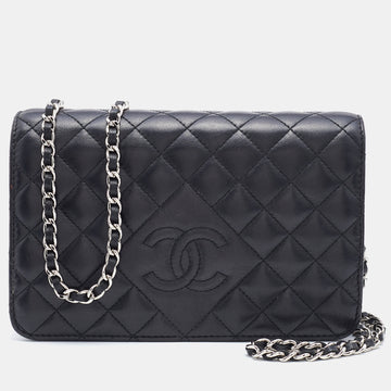 Chanel Black Quilted Leather Diamond CC Wallet On Chain
