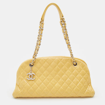 Chanel Yellow Quilted Glazed Crackled Leather Medium Just Mademoiselle Bowling Bag