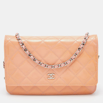 Chanel Peach Quilted Patent Leather CC Wallet on Chain
