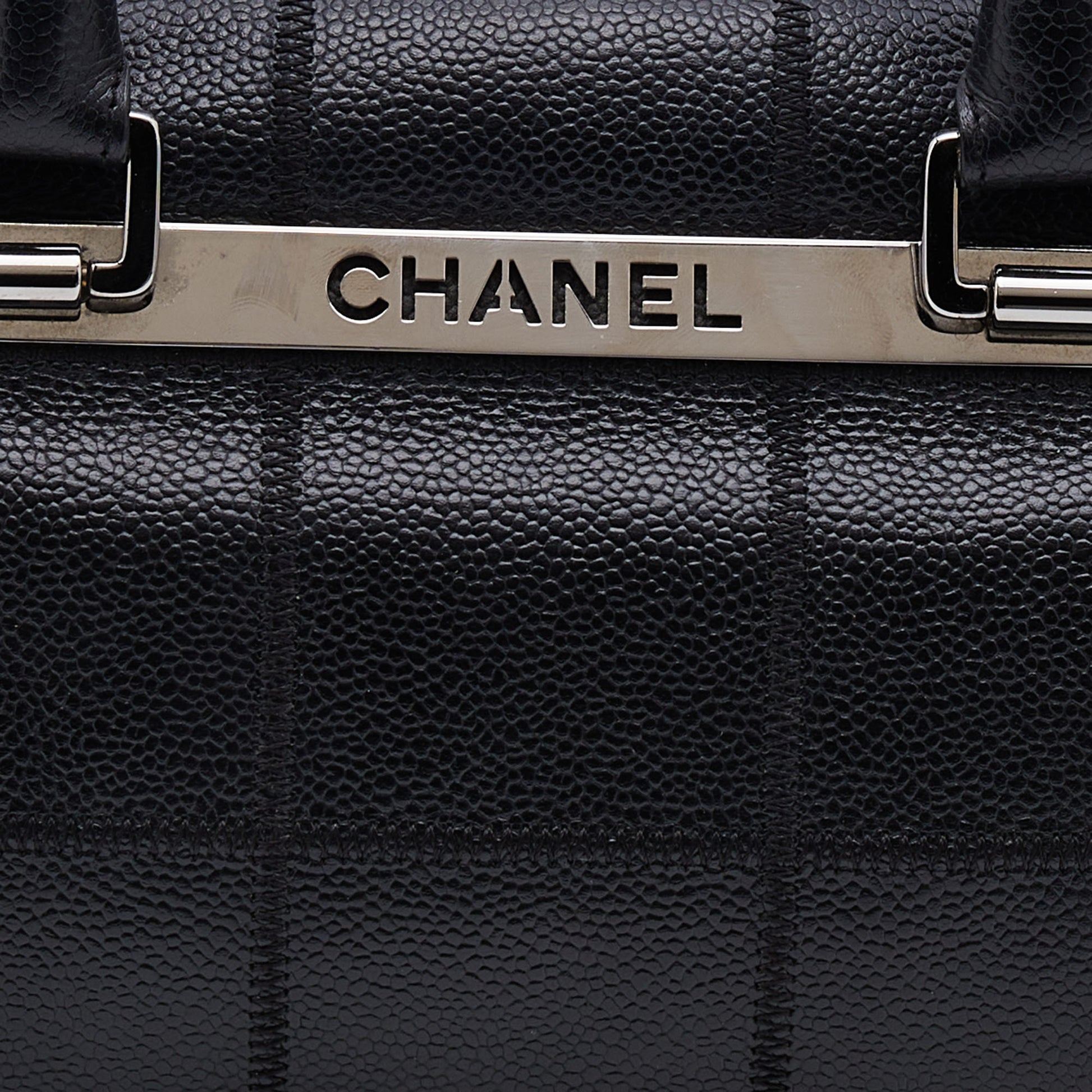 Chanel Black Caviar Leather Square Quilt LAX Bowler Bag