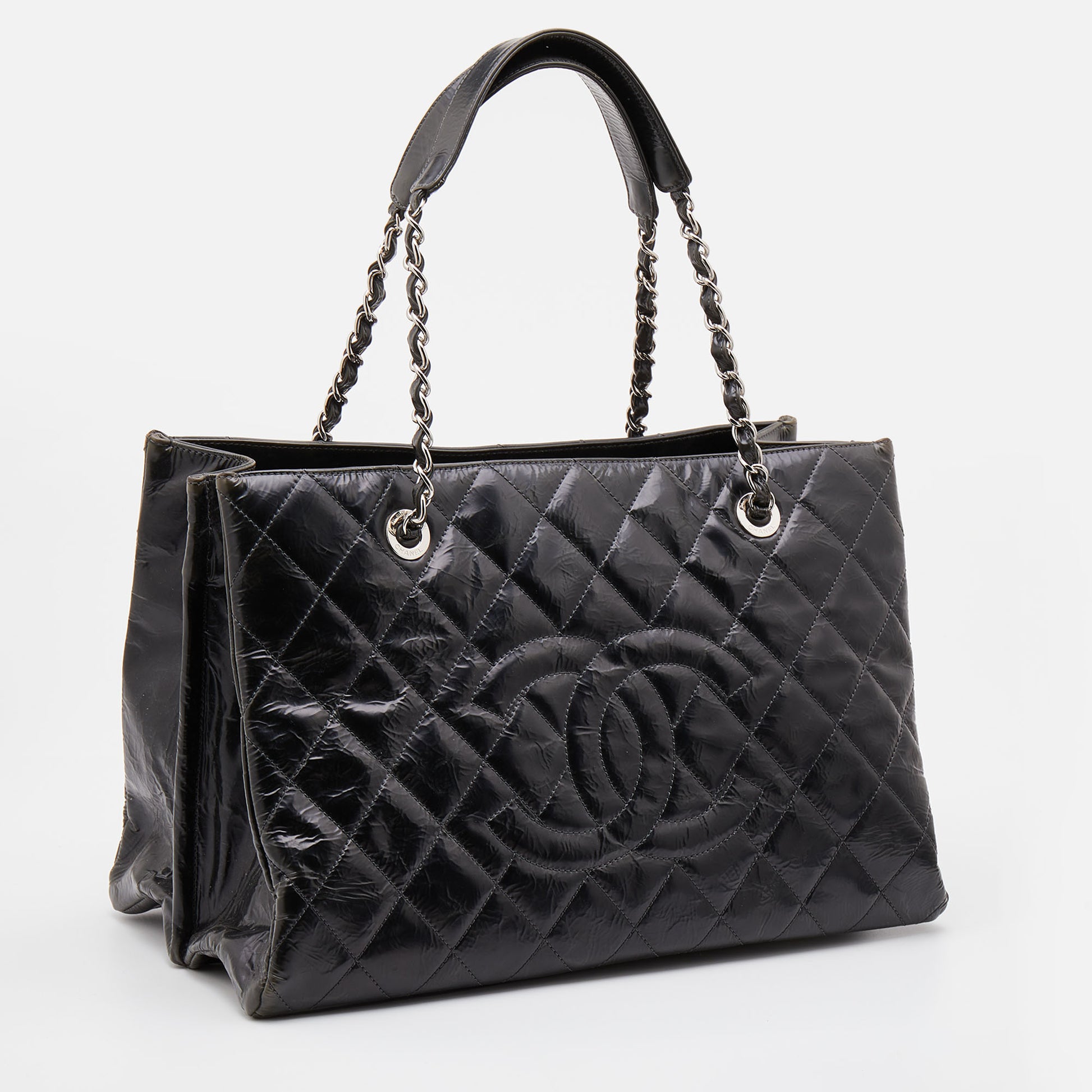 Chanel Dark Grey Quilted Leather Large Shopping Tote