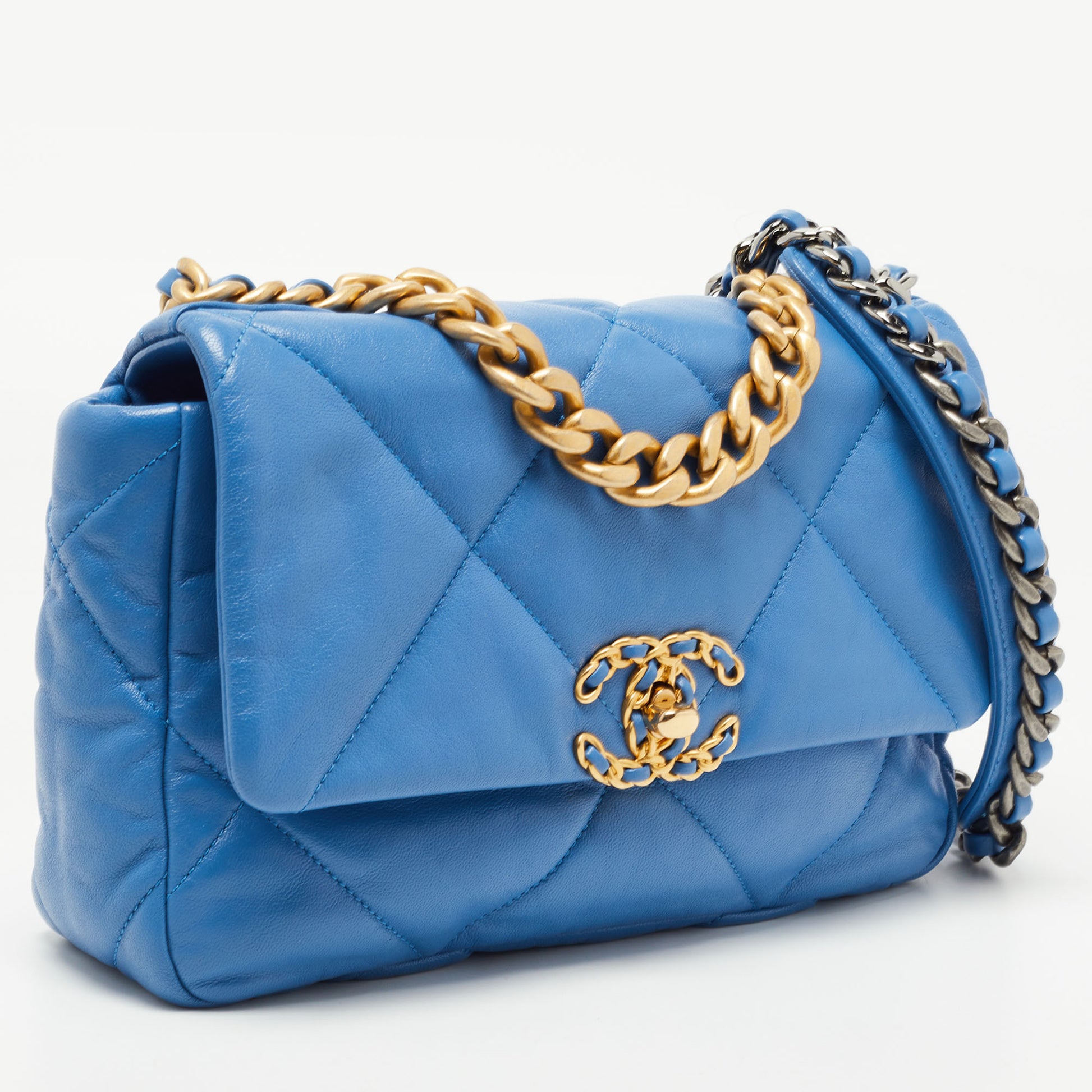Chanel Blue Quilted Leather CC 19 Flap Bag