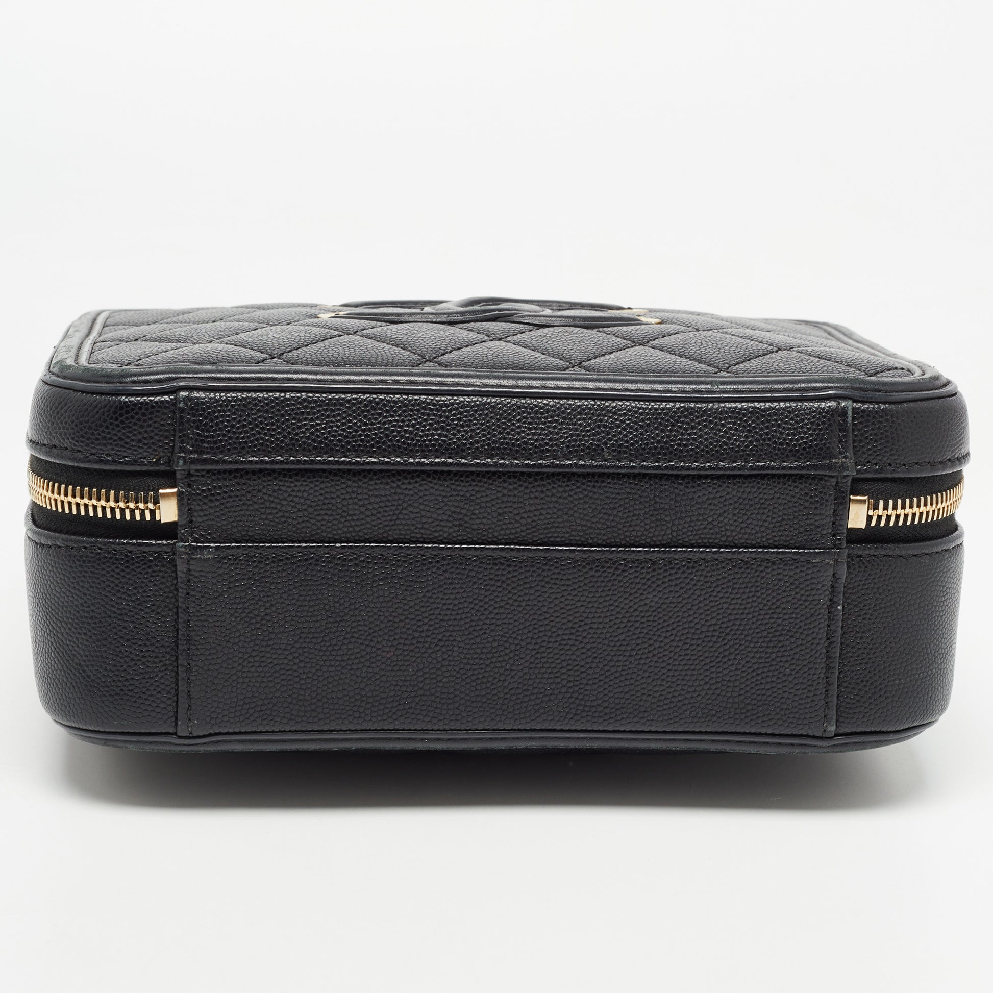 Chanel Black Quilted Caviar Leather Medium CC Filigree Vanity Case Bag