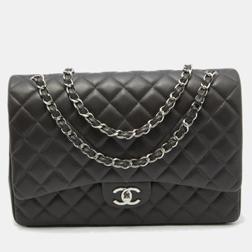 Chanel Dark Grey Quilted Leather CC Maxi Classic Double Flap Bag