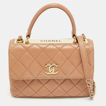 CHANEL Beige Quilted Leather Small Trendy CC Flap Top Handle Bag