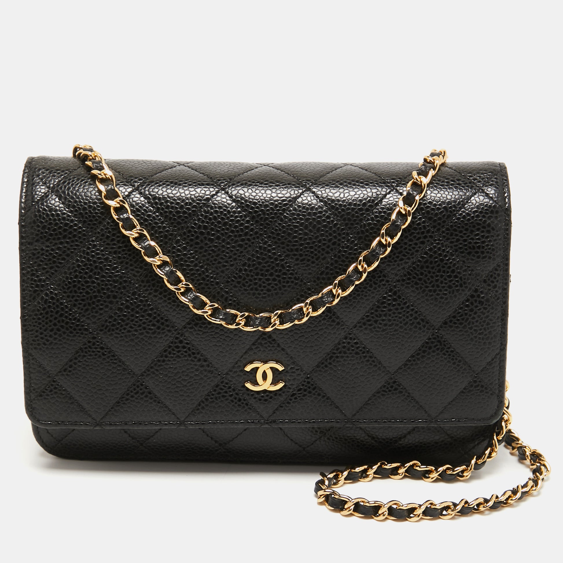 Chanel Black Quilted Caviar Leather Classic Wallet on Chain