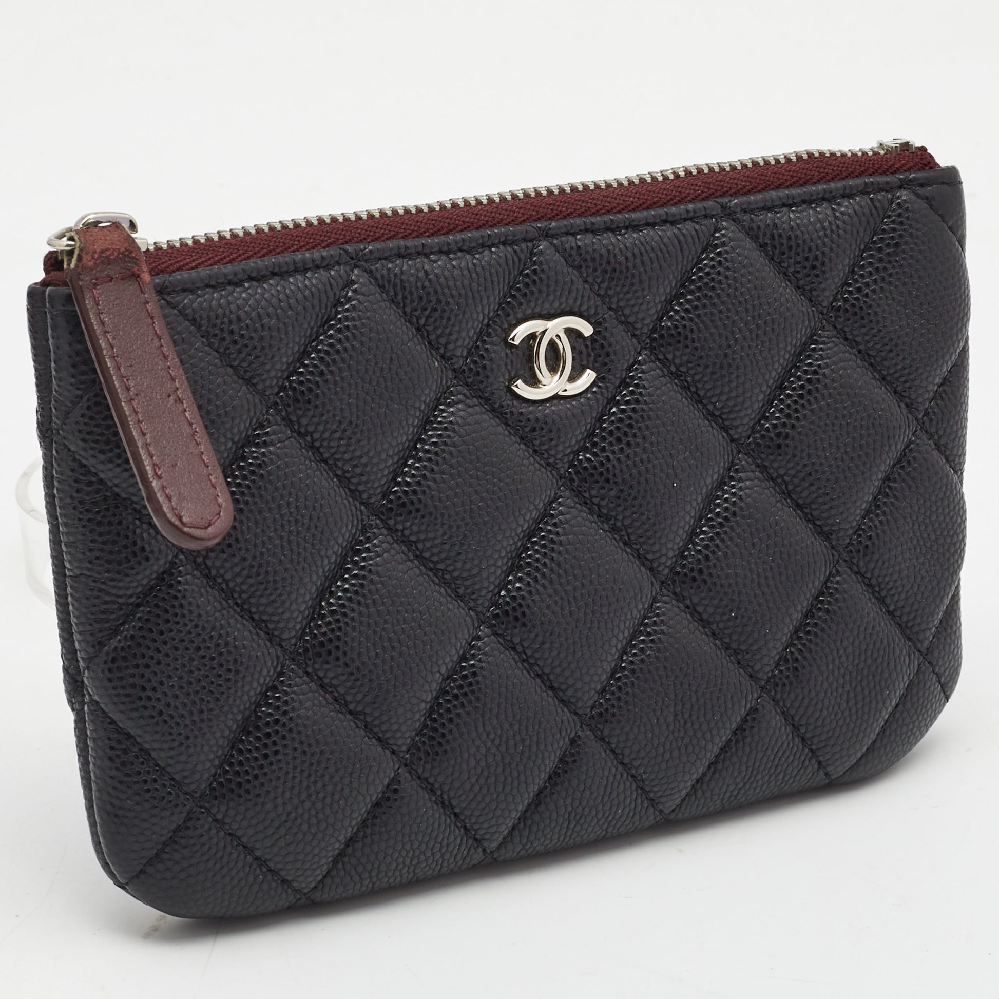 🖤BNWT 2022 REV Chanel Black Caviar Burgundy Mini O Case Pouch Wallet  w/receipt