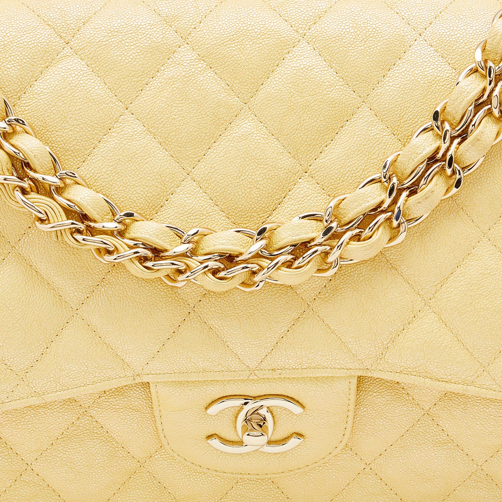 Chanel Beige Quilted Caviar Leather Classic Jumbo Double Flap Bag - Yoogi's  Closet