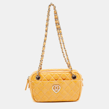 Chanel Yellow Quilted Patent Leather Heart CC Camera Bag