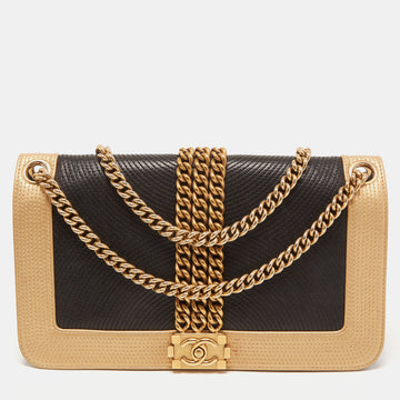 Chanel Black/Gold Leather Rock Boy Shoulder Bag