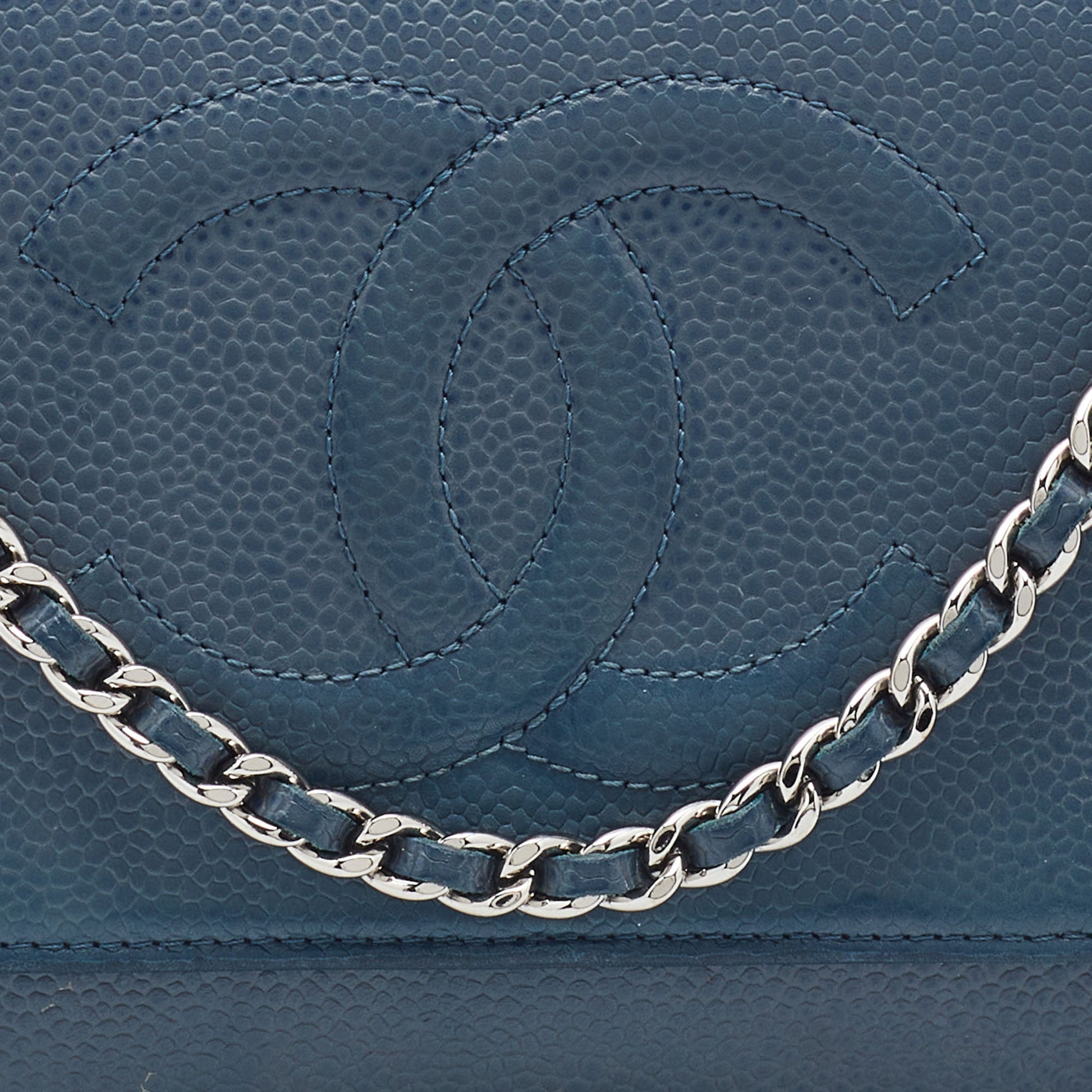 CHANEL Caviar Wallet on Chain WOC Blue 81977