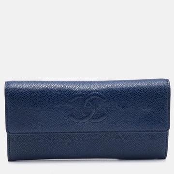 CHANEL Blue Quilted Caviar Leather CC Flap Wallet