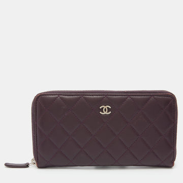 CHANEL Purple Quilted Leather CC Zip Around Wallet