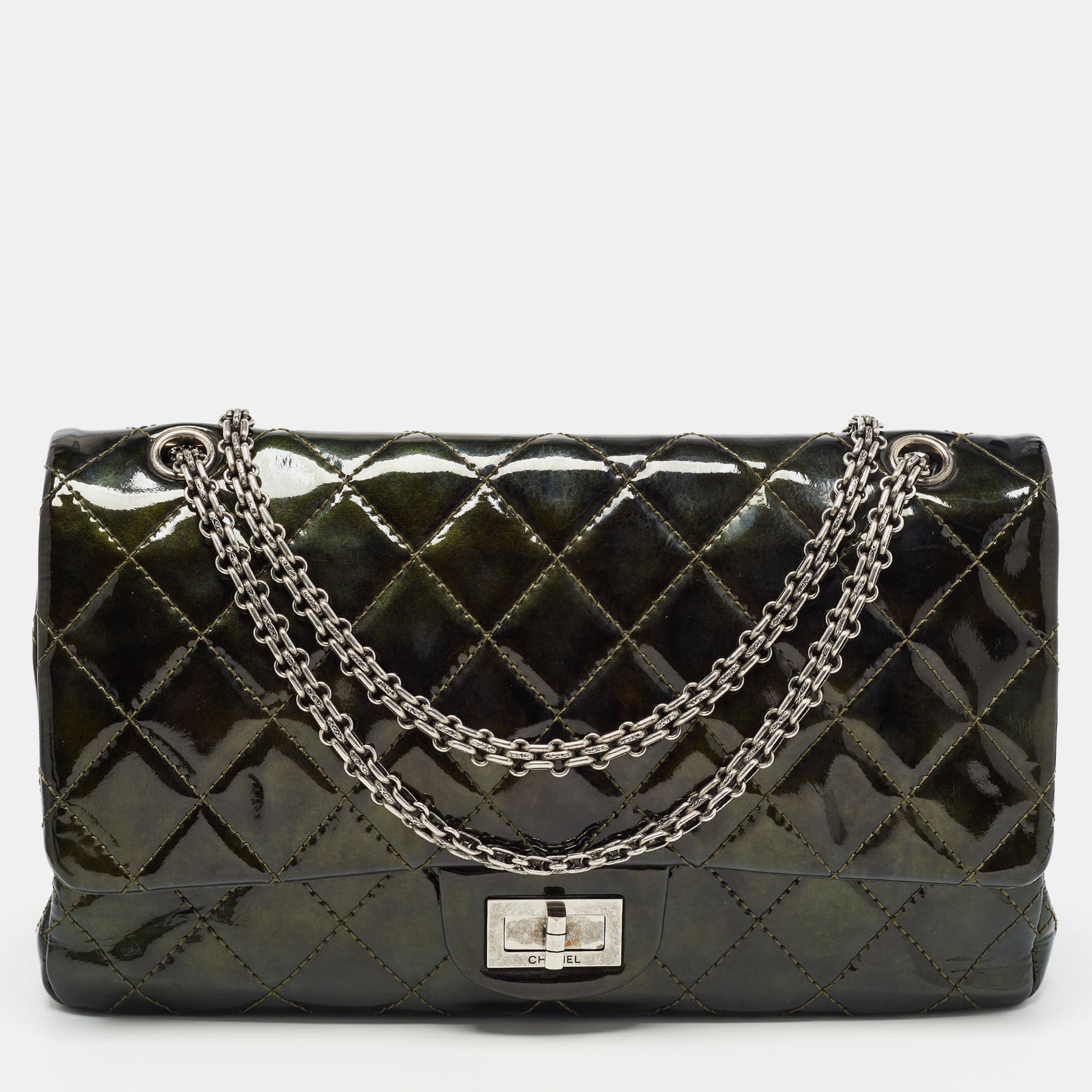 CHANEL Green Quilted Patent Leather Reissue 2.55 Classic 227 Flap Bag
