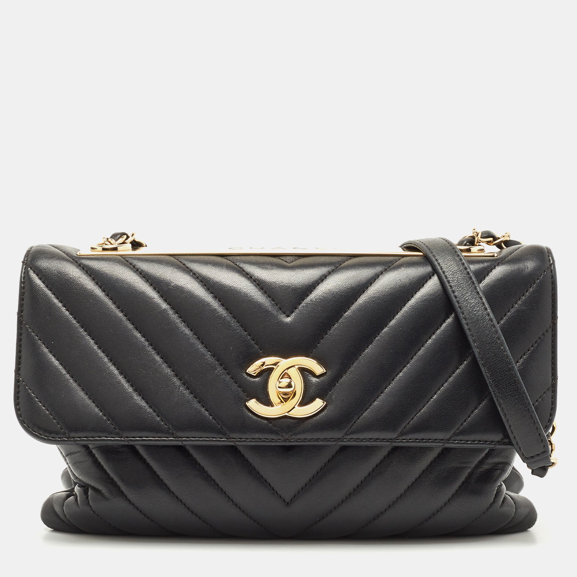 CHANEL Black Chevron Leather Trendy CC Flap Bag