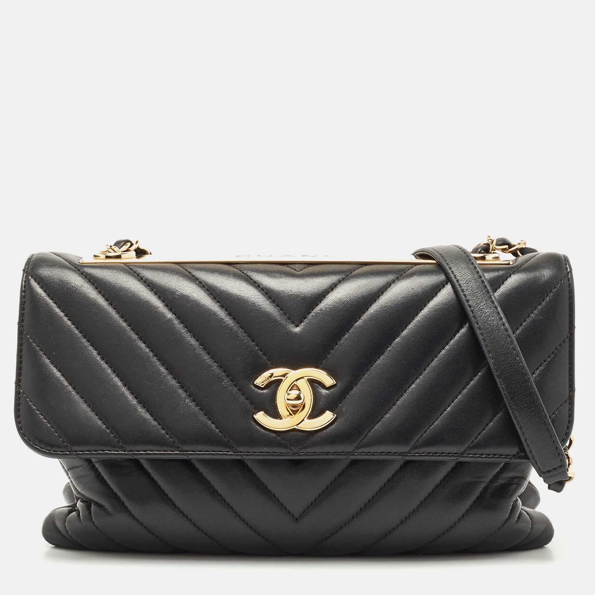 Chanel Black & Gold Quilted Leather Cc Chic Flap Bag, Never