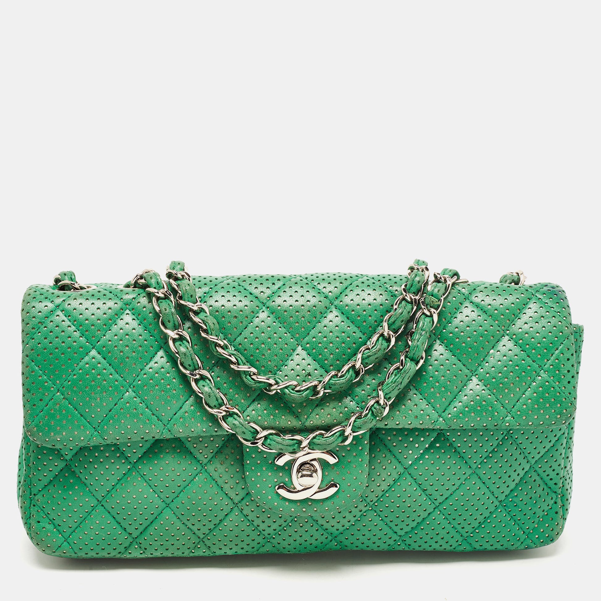 Chanel Classic Single Flap Bag Quilted Crinkled Patent East West