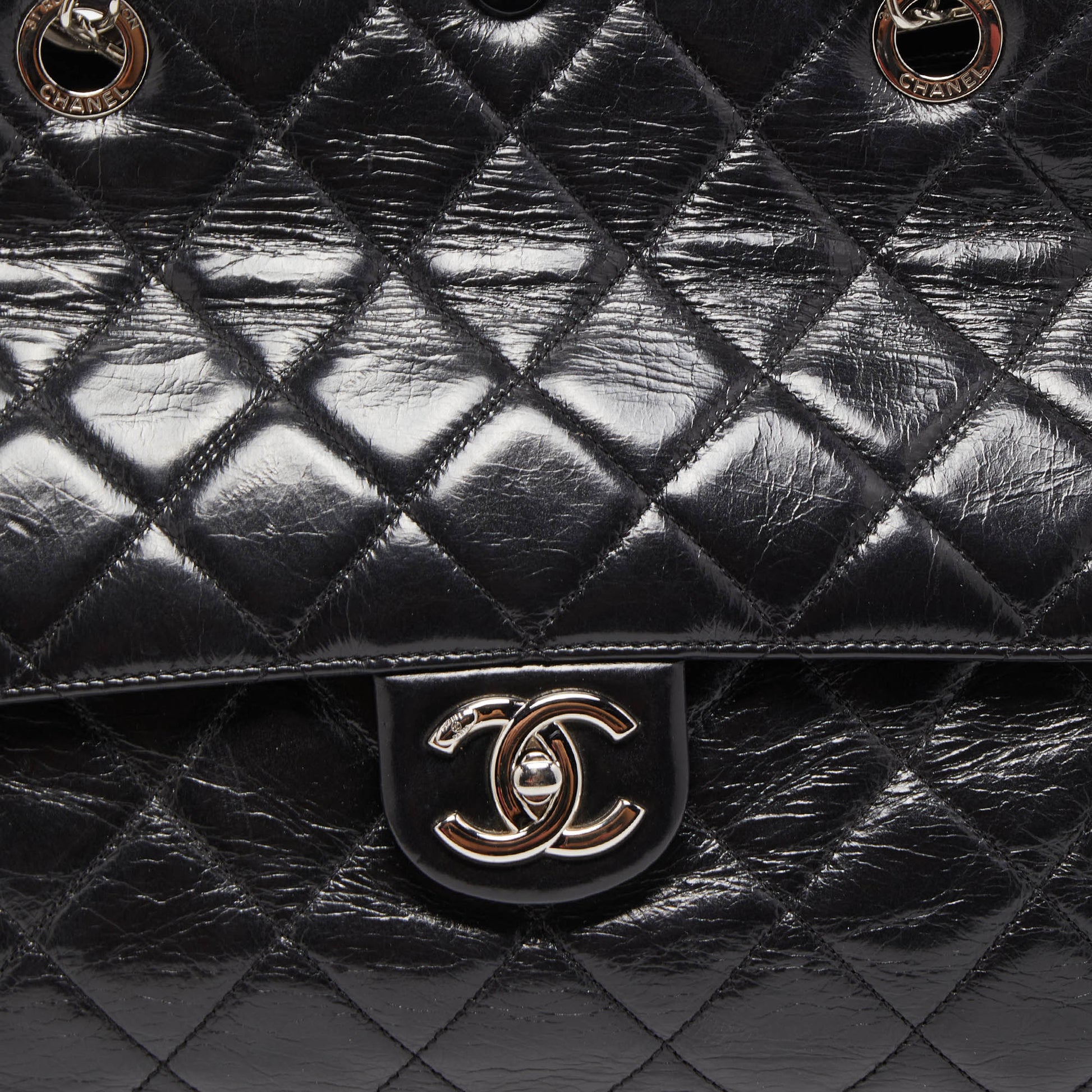 CHANEL Glazed Calfskin Quilted Small CC Delivery Tote Black 208402