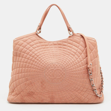 CHANEL Light Pink Quilted Iridescent Leather Large Sea Hit Tote