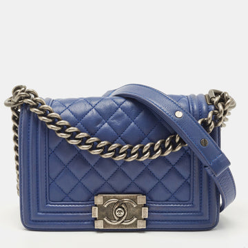 CHANEL Blue Quilted Leather Small Boy Flap Bag