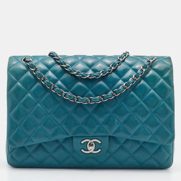 CHANEL Green Quilted Leather Maxi Classic Double Flap Bag