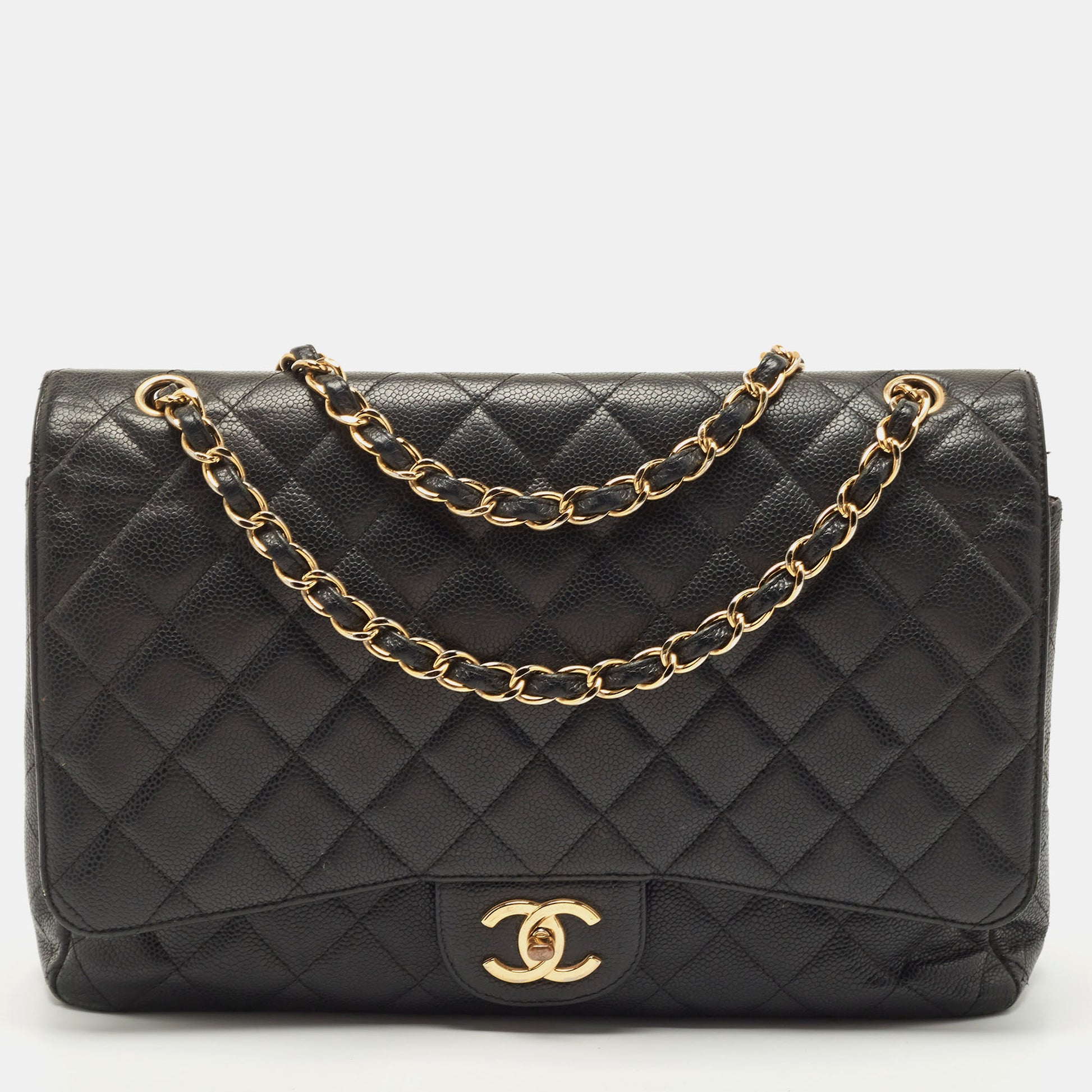 Chanel Maxi Classic Double Flap Bag Dark Pink Caviar Light Gold