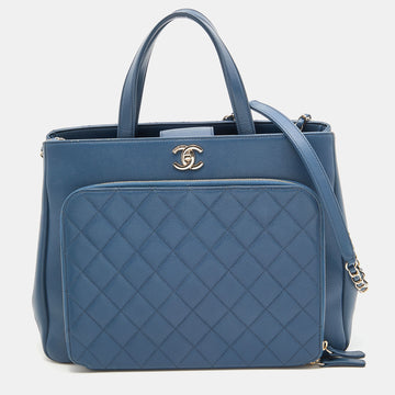 CHANEL Blue Quilted Caviar Leather Large Business Affinity Shopper Tote