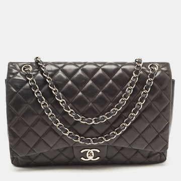 CHANEL Black Quilted Leather Maxi Classic Double Flap Bag