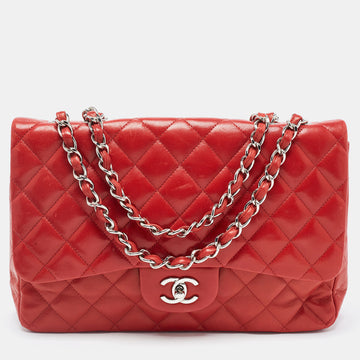 CHANEL Red Quilted Leather Jumbo Classic Double Flap Bag