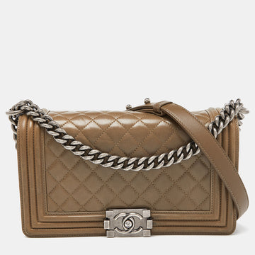 CHANEL Green Quilted Leather Medium Boy Flap Bag