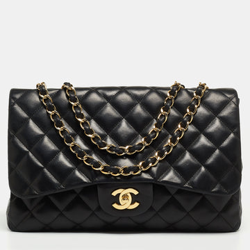 CHANEL Black Quilted Leather Jumbo Classic Single Flap Bag